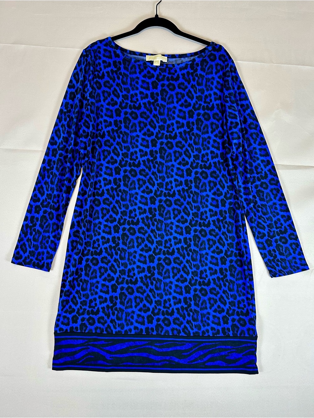 MICHAEL Kors Cobalt Blue Leopard Print Shift Dress Long Sleeve Boat Neck XLarge